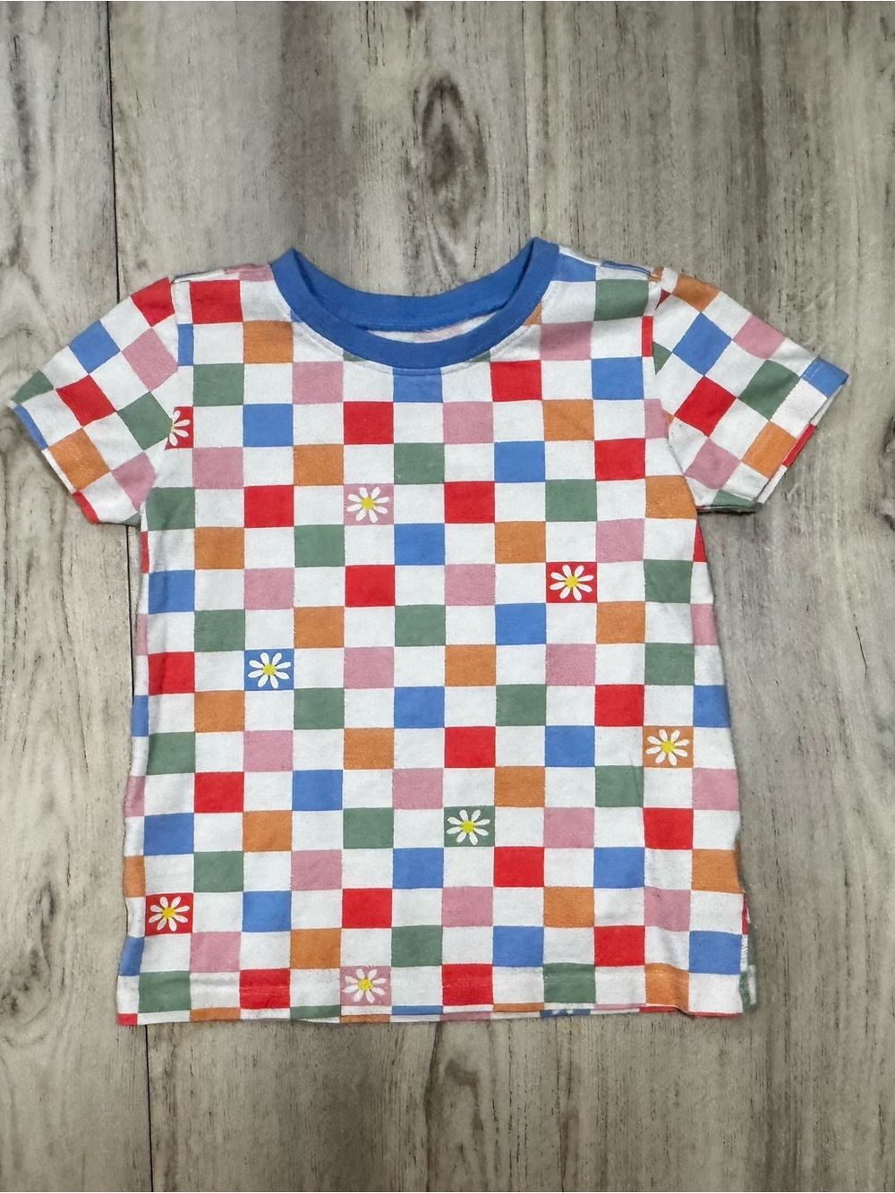 Life Is Good Kids Multicolor Checkered Tee with Blue Neckline
